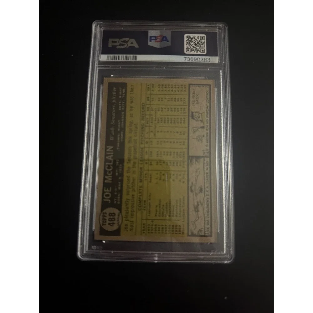 1961 Topps Joe McClain Rookie Card #488 Washington Senators PSA 8 NM-MT‎